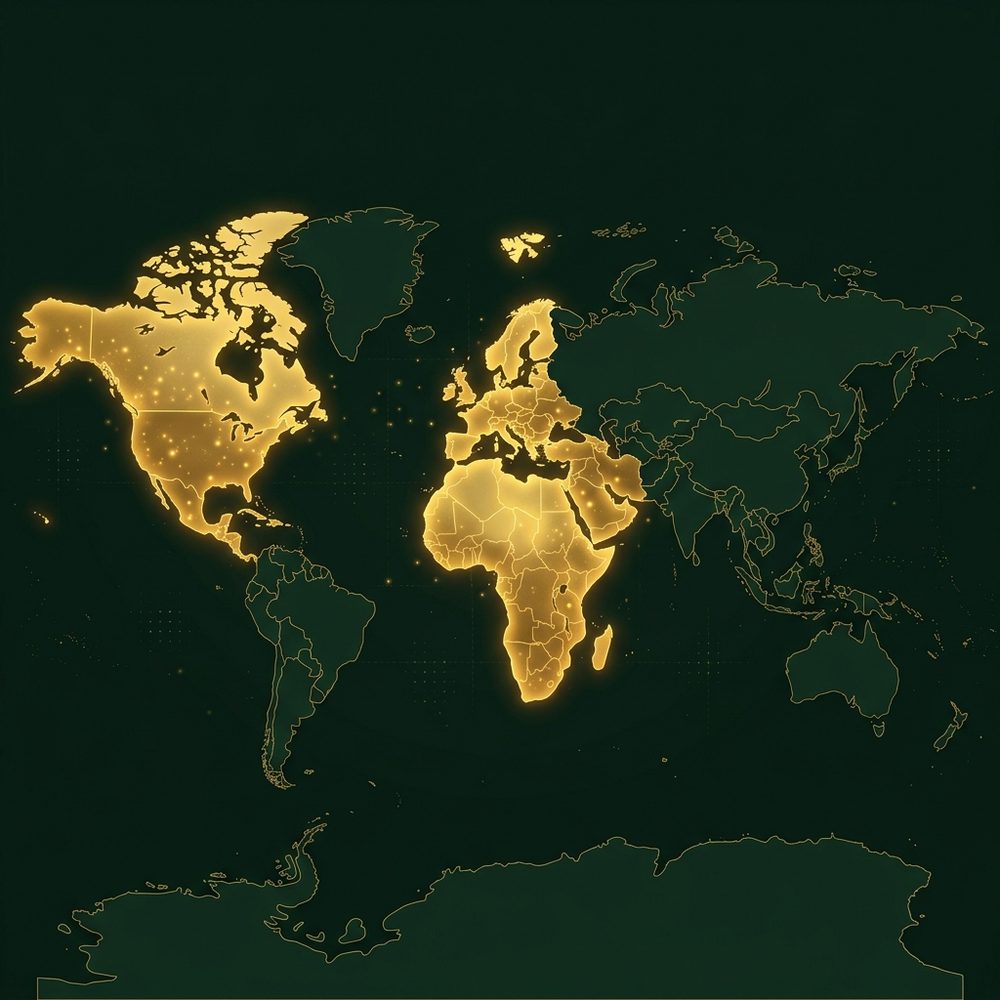 World map showing Mekong Origin markets in Africa, Europe, Middle East, and North America